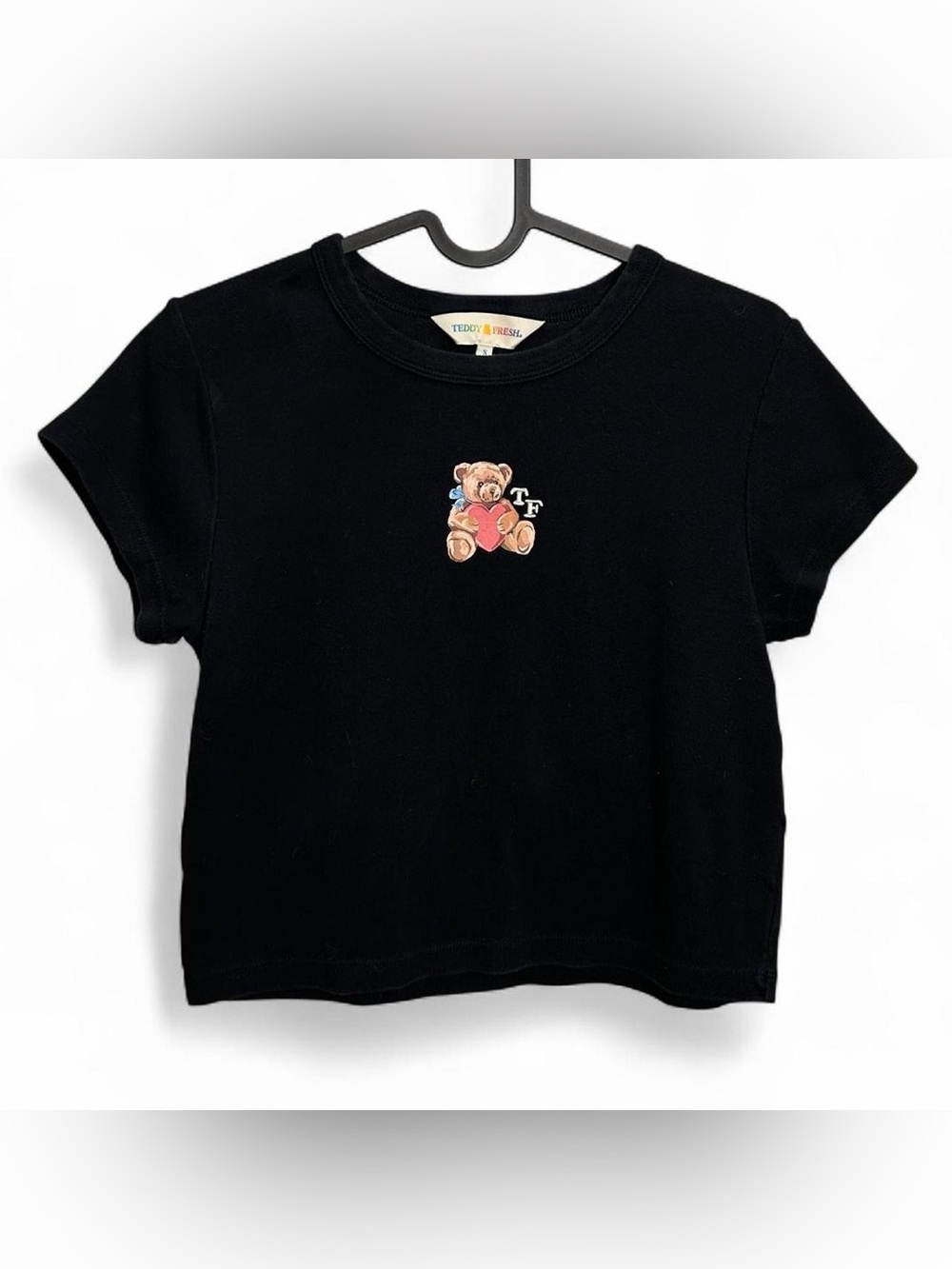 Teddy Fresh Bear Graphic Black Cropped Baby Tee